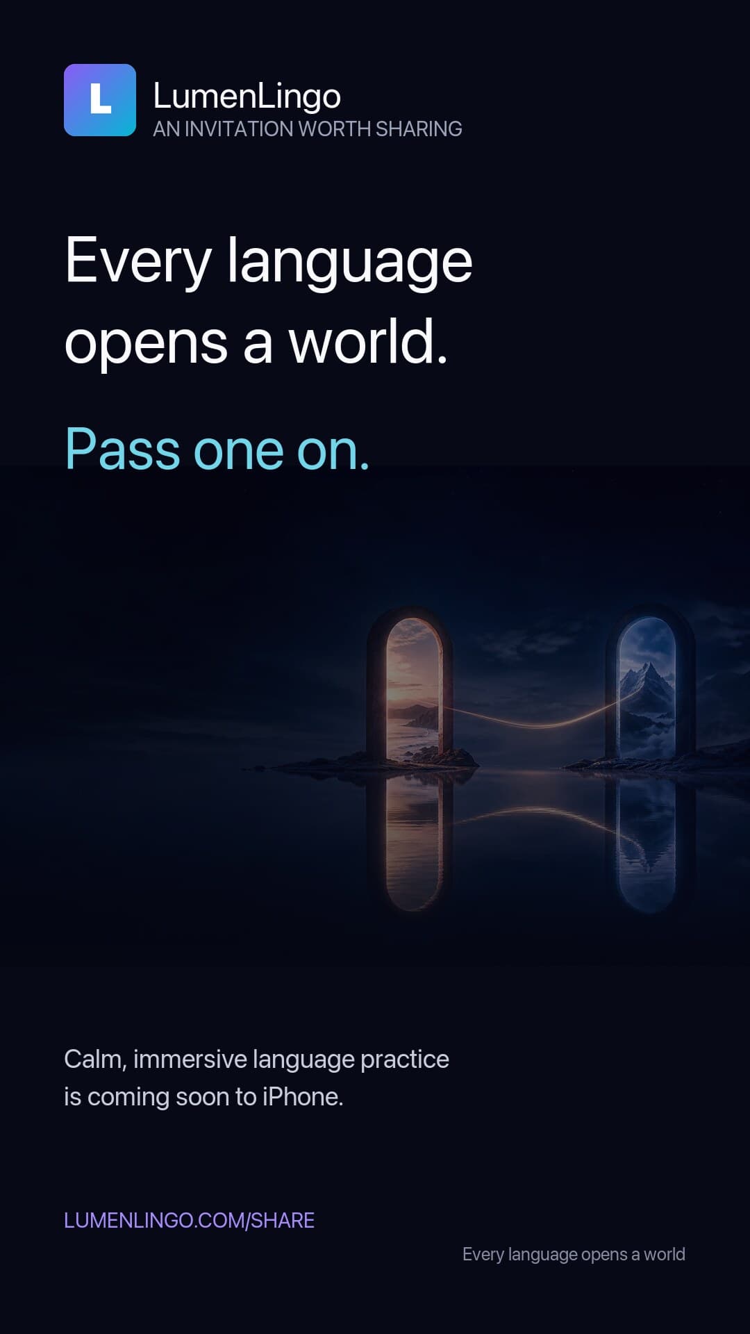 Two luminous worlds connected across water for LumenLingo